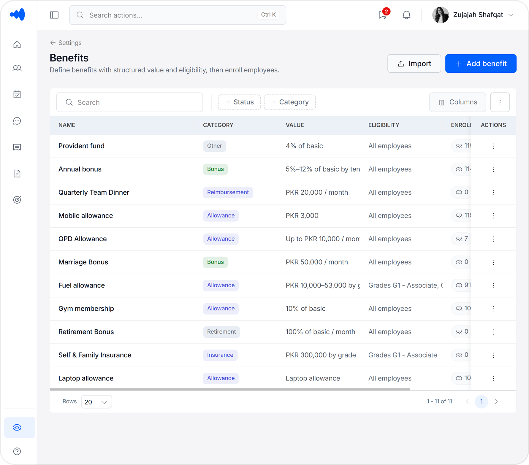 Benefits module