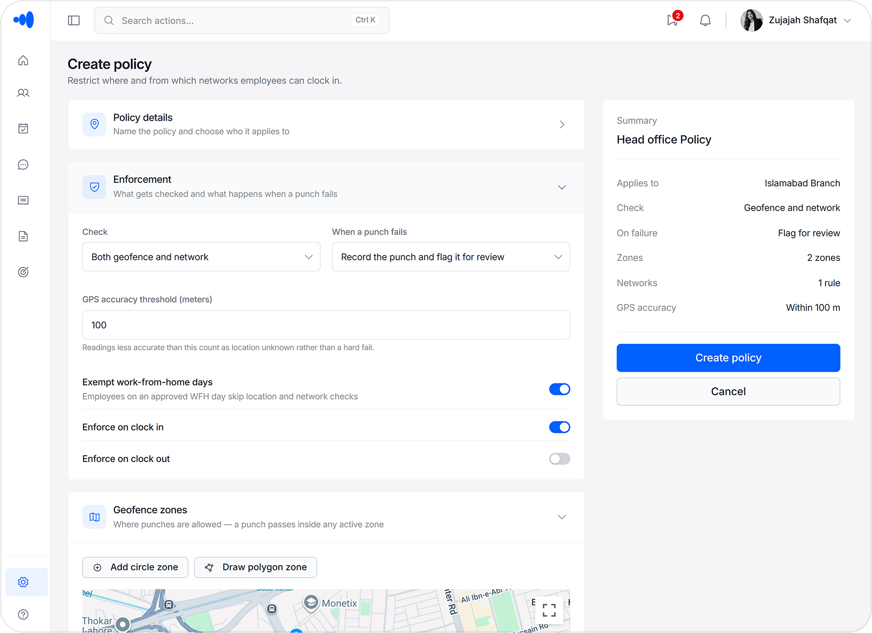 Geofence policy